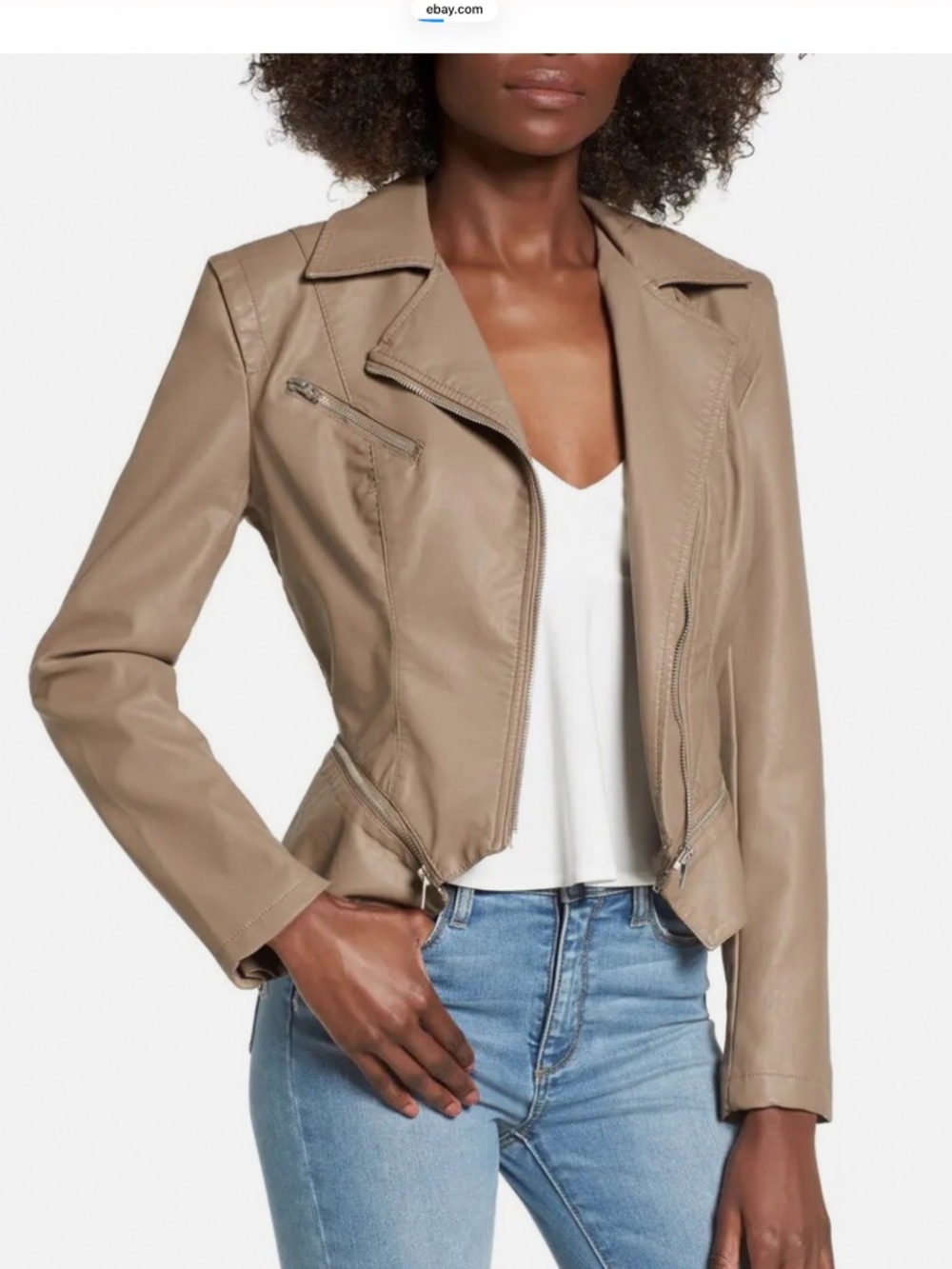 Blank NYC Beige Faux Leather Moto Jacket